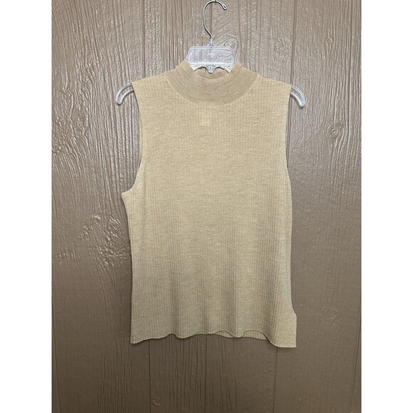 Halston Turtle Neck Beige Rank Top Sweater 100% Merino Wool Size XL Warm Cozy - Picture 1 of 4